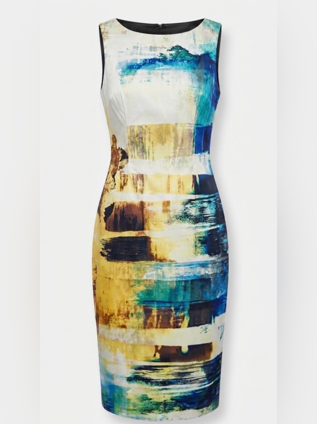 Karen Millen Abstract Brushstroke Midi Dress In Yellow, Blue & Green